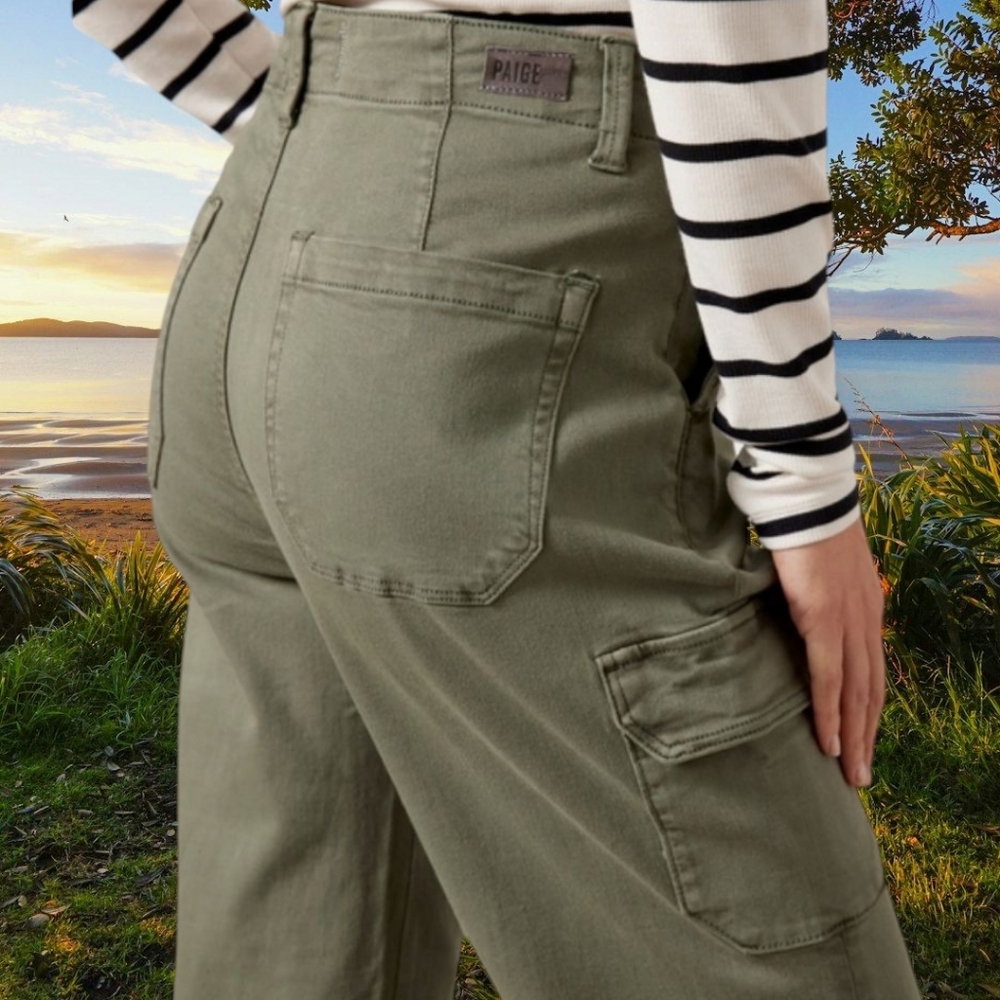 PAIGE Carly Wide Leg Cargo Pocket Jeans – Vintage Ivy Green, Size 32 (10-12) - Picture 5 of 16